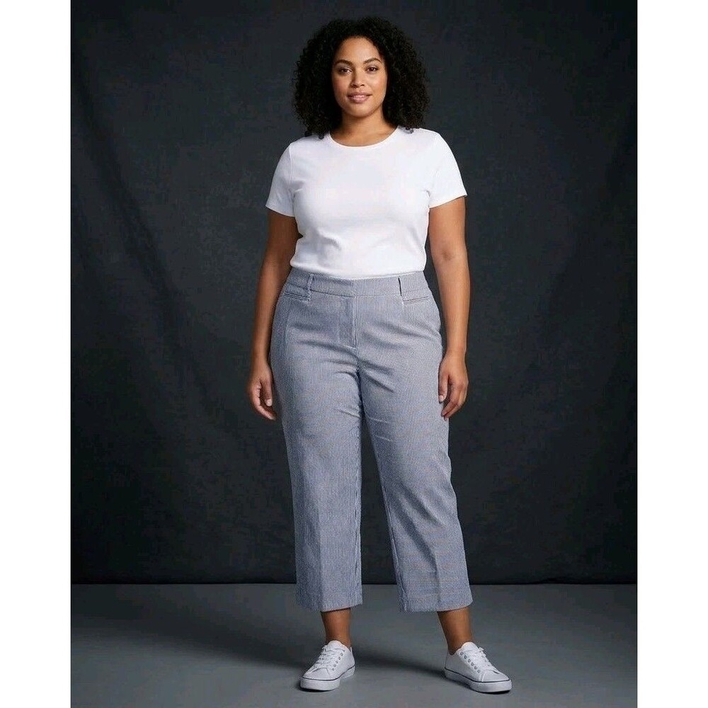 Talbots Womens Size 20 Curvy The Perfect Crop Pants Blue White Stripe Stretch